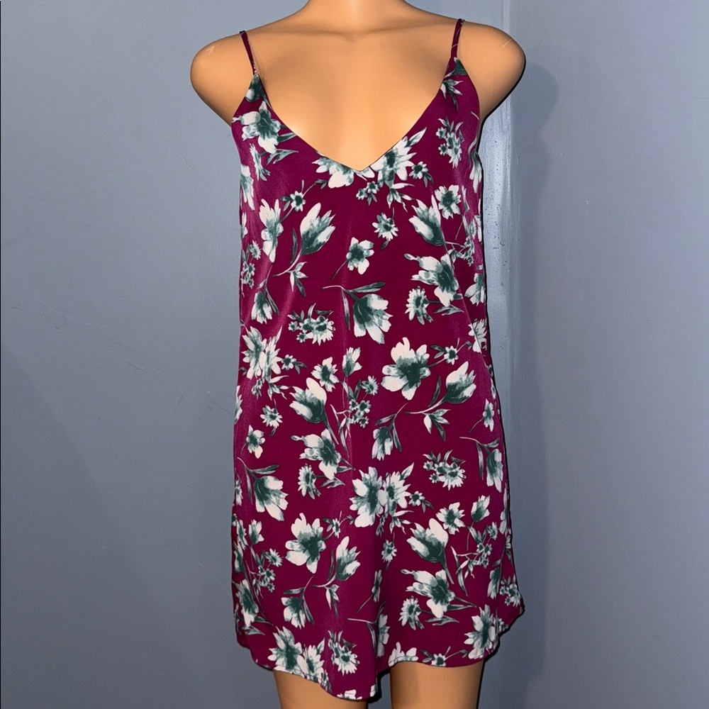 Soprano Burgundy Floral Slip Mini Dress | Size M/L - Picture 1 of 3